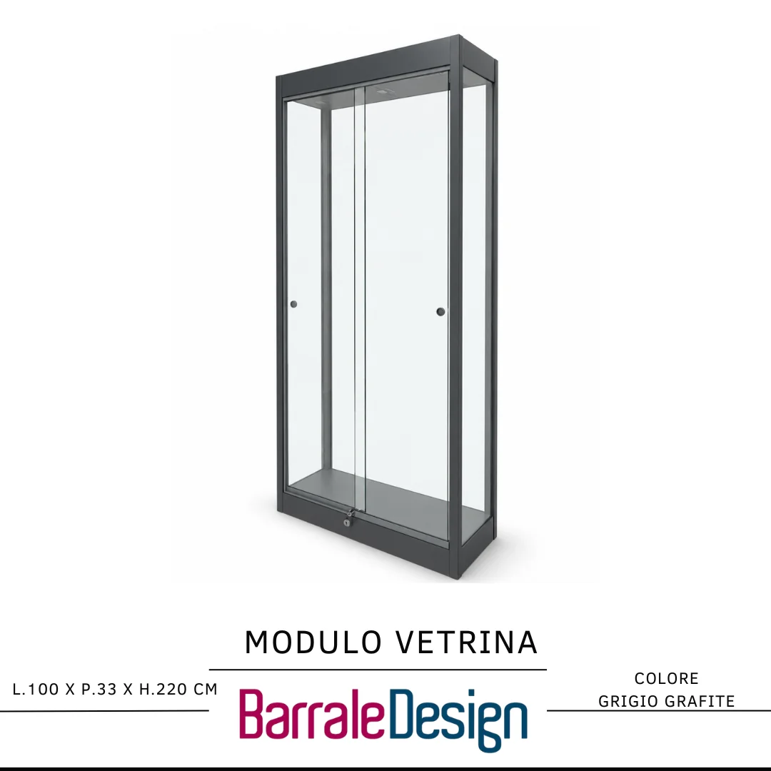 Vetrina Espositiva LED H220 Serie Grafite – Modulo in Vetro Temperato - immagine 2